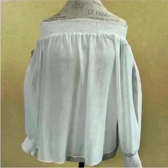 Ramy Brook Off The Shoulder Long Sleeve Sheer White Top Size M/L - Picture 7 of 13